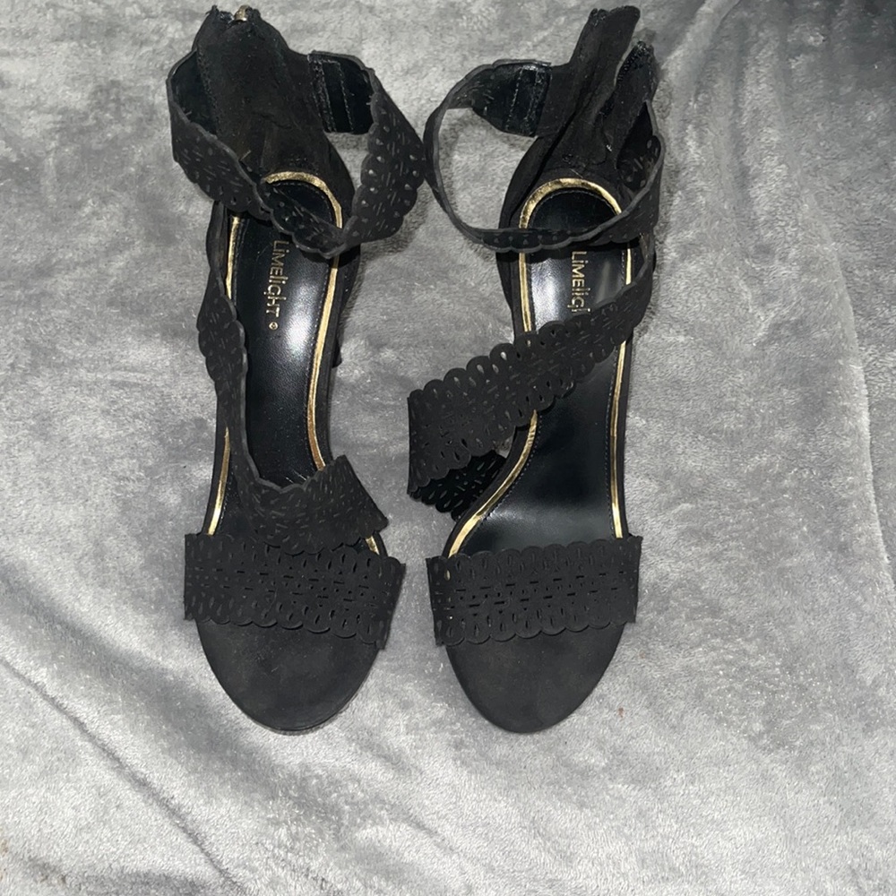 Limelight brand black heels. Detailed straps. Very comfortable to walk in